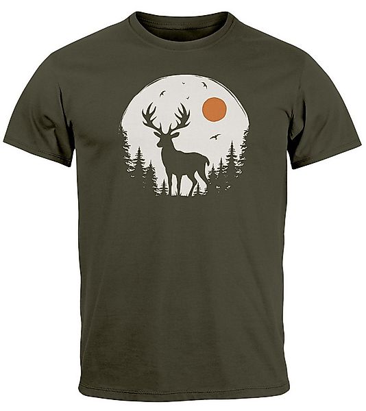 Neverless Print-Shirt Herren T-Shirt Frontprint Hirsch Wald Outdoor Natur W günstig online kaufen
