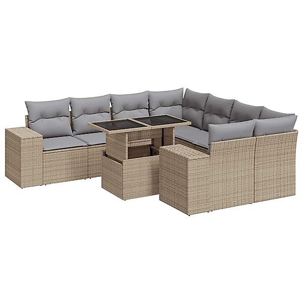 vidaXL 9-Tlg Garten-Sofagarnitur mit Kissen Beige Poly Rattan 3326770 günstig online kaufen