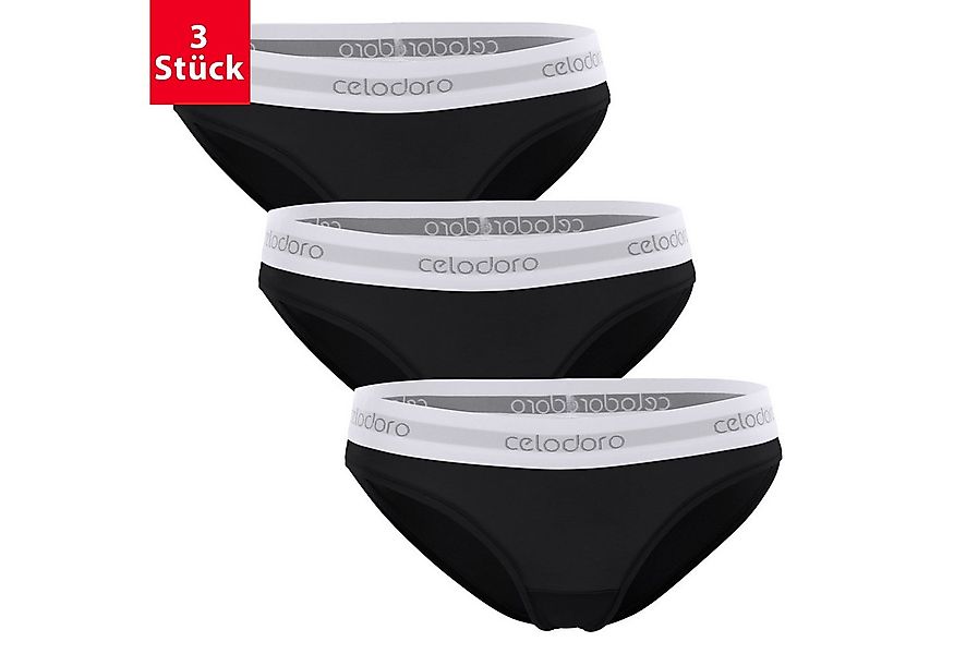 celodoro Slip Damen Bikini Slip (3er Pack) Webgummi-Bund mit Markenlogo günstig online kaufen