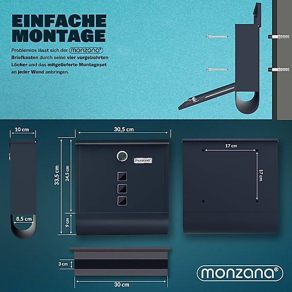 monzana Wandbriefkasten, Anthrazit Stahl mit Zeitungsfach Kreuzschloss Sich günstig online kaufen