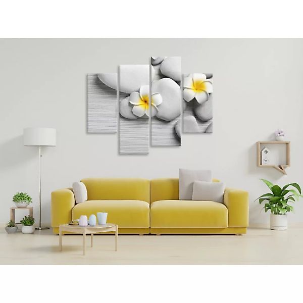 Bild auf Leinwand Weiße, steinige Blumen - vierteilige Komposition im Zen-S günstig online kaufen