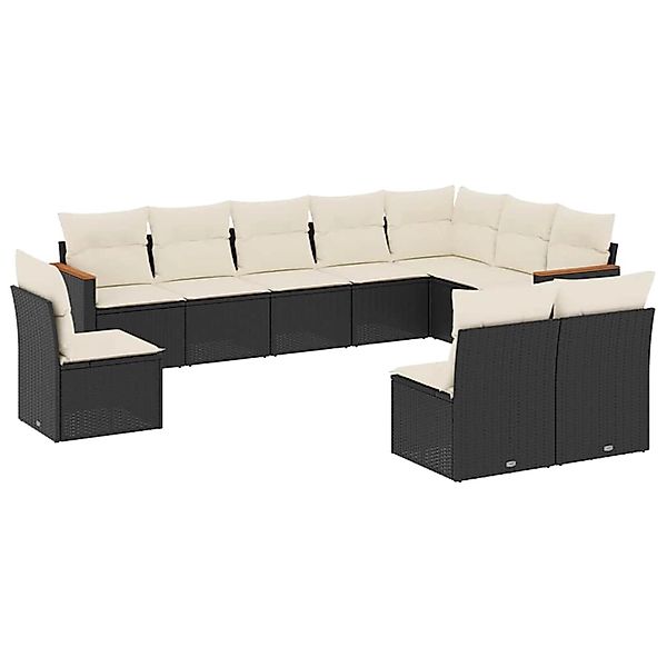 vidaXL 10-Tlg Garten-Sofagarnitur mit Kissen Schwarz Poly Rattan 3258472 günstig online kaufen