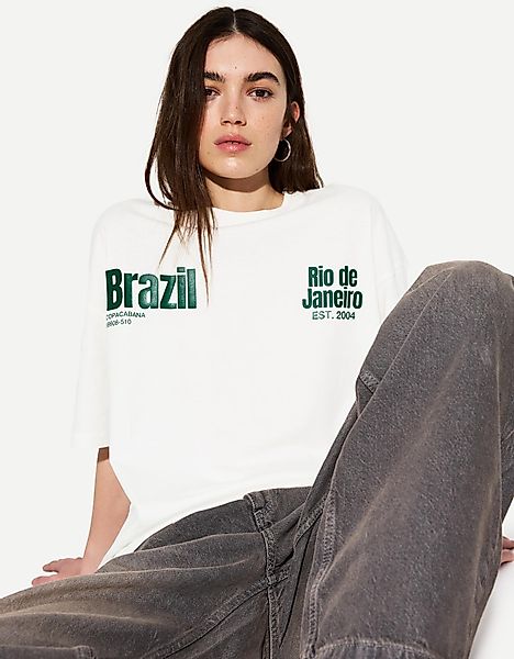 Bershka T-Shirt Mit Print Damen S Weiss günstig online kaufen