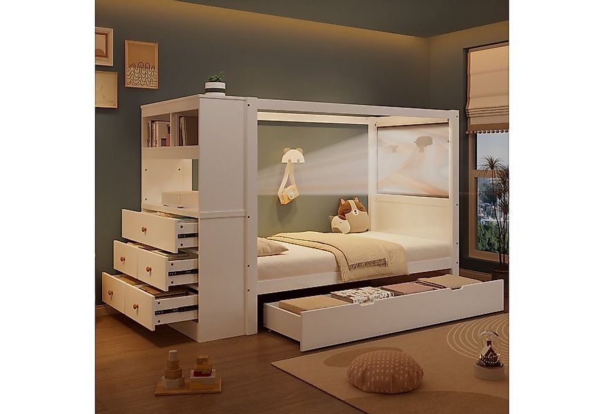 Merax Kinderbett 90x200cm mit Gitter und Lagerschrank (1-tlg., Einzelbett), günstig online kaufen