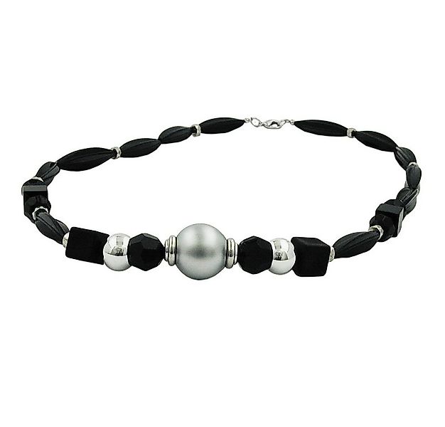 unbespielt Collier Kette Kunststoffperlen schwarz und chromfarben 55 cm, Mo günstig online kaufen