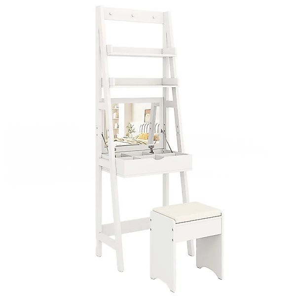 Costway 3 In 1 Schminktisch Leiterform 60 x 40 x 180 cm Weiß günstig online kaufen