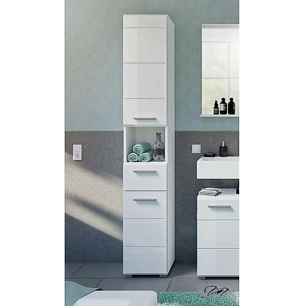 Moderner Badezimmer Hochschrank in Weiß Hochglanz 30 cm breit günstig online kaufen