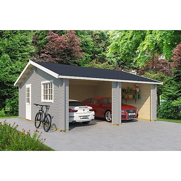Lasita Maja Doppel - Holzgarage Falkland Lichtgrau 575 cm x 575 cm günstig online kaufen