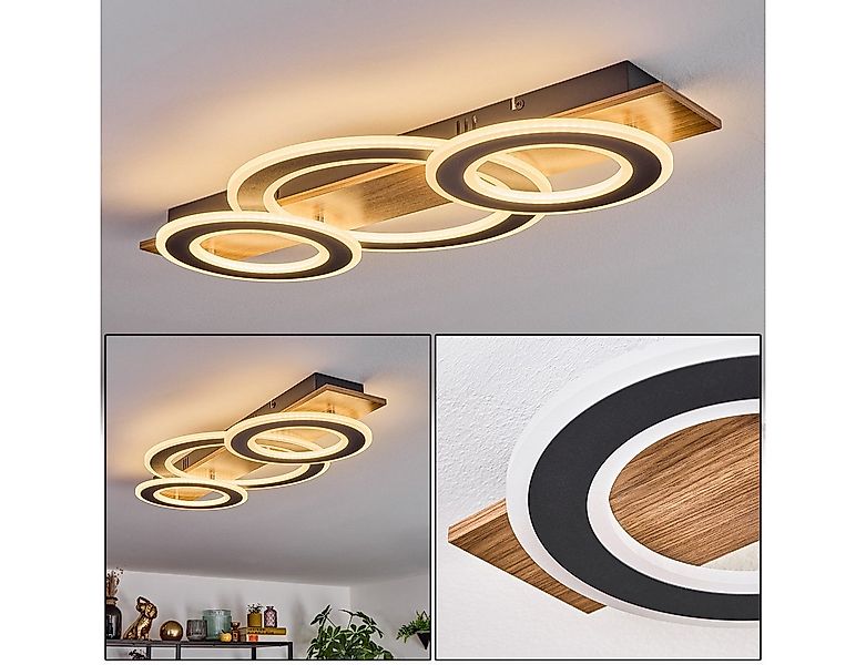 hofstein Deckenleuchte Deckenlampe aus Metall/Kunststoff in Schwarz/Holzopt günstig online kaufen