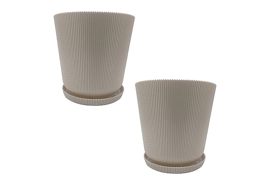 relaxdays Blumentopf mit Untersetzer 2er Set, Beige günstig online kaufen