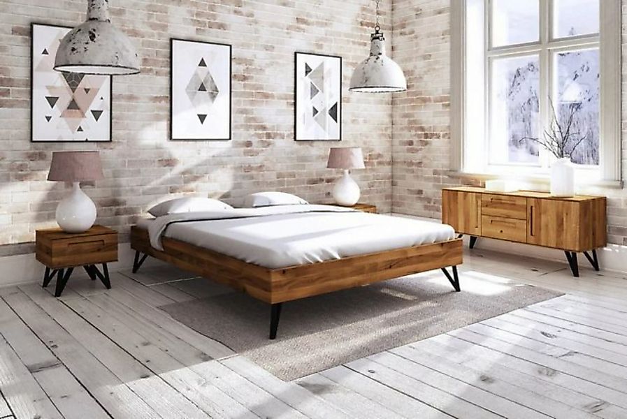 Natur24 Einzelbett Bett Rolo 3 Sonderlänge 120x210 Wildeiche Metallbeine oh günstig online kaufen