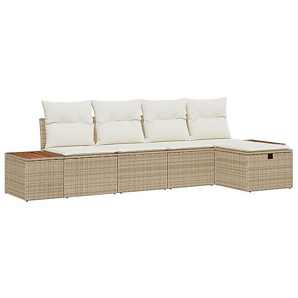 vidaXL Loungesofa 5-teiliges Garten-Sofa-Set mit Kissen Beige Poly-Rattan, günstig online kaufen