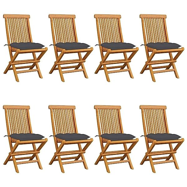 vidaXL Gartenstühle mit Anthrazit Kissen 8 Stk Massivholz Teak 3072932 günstig online kaufen