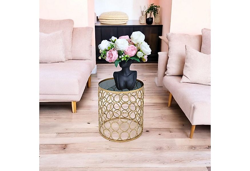 KEINerlei® Beistelltisch Beistelltisch Rund Metall Gold Glas Couchtisch Nac günstig online kaufen