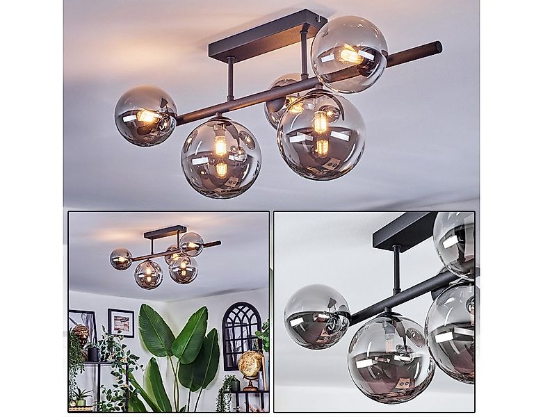 hofstein Deckenleuchte Deckenlampe aus Metall/Glas in Schwarz/Rauchfarben, günstig online kaufen