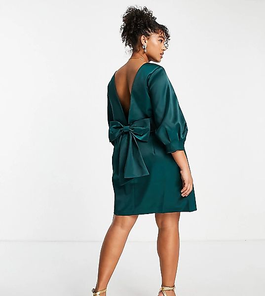 Forever New Curve – Minikleid in Smaragdgrün mit Schleife am Rücken günstig online kaufen