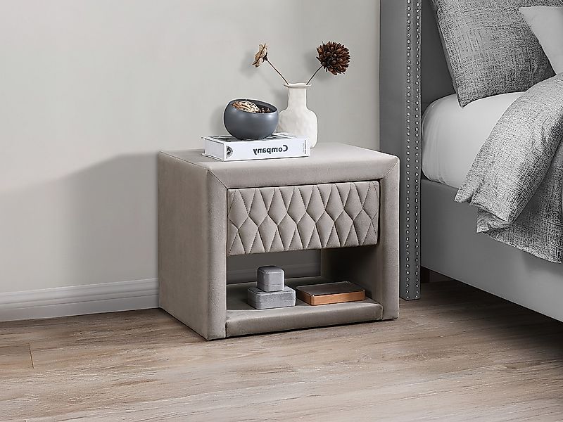 Nachttisch DANIELE – 1 Schublade & 1 Ablage – Samt – Beige günstig online kaufen