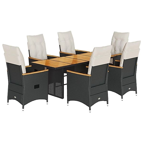 vidaXL 7-Tlg Garten-Essgruppe mit Kissen Schwarz Poly Rattan 3276840 günstig online kaufen