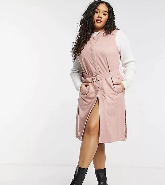 Simply Be – Ärmelloser Trenchcoat in Rosa mit Wildlederoptik günstig online kaufen