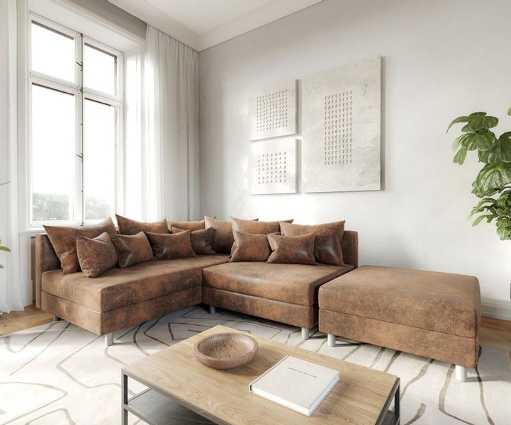 DELIFE Ecksofa Clovis, Braun Antik Optik günstig online kaufen