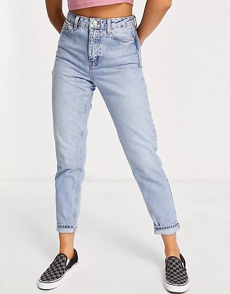 Topshop – Ausgeblichene Mom-Jeans aus einem recycelten Baumwollmix-Blau günstig online kaufen