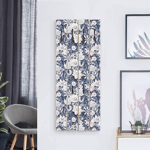 Wandgarderobe Weiße Blumen vor Blau günstig online kaufen