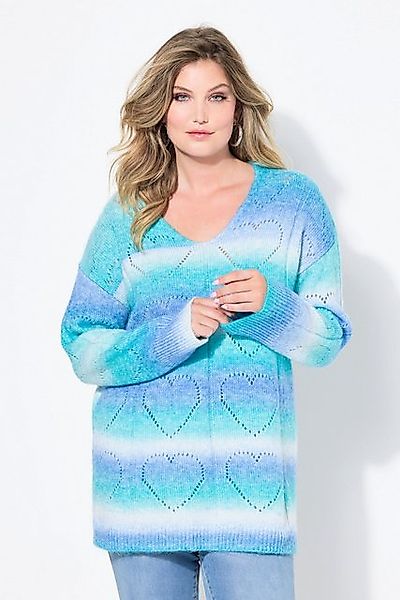 MIAMODA Strickpullover Pullover Farbverlauf Herz-Ajourmuster V-Ausschnitt günstig online kaufen