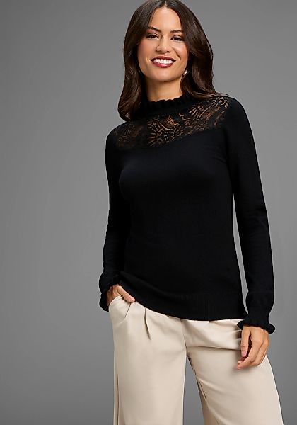 Laura Scott Stehkragenpullover Feinstrickpullover mit femininem Spitzeneins günstig online kaufen