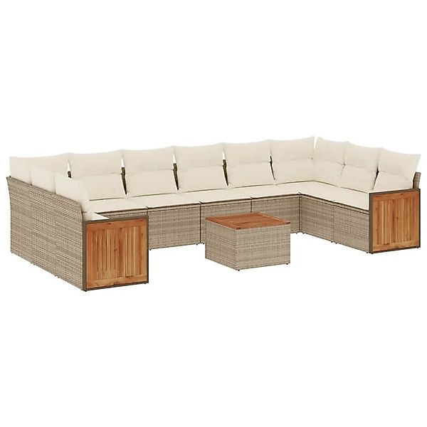 vidaXL 11-Tlg Garten-Sofagarnitur mit Kissen Beige Poly Rattan 3260413 günstig online kaufen