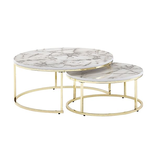 furnicato Couchtisch 2er Set Weiß Gold günstig online kaufen