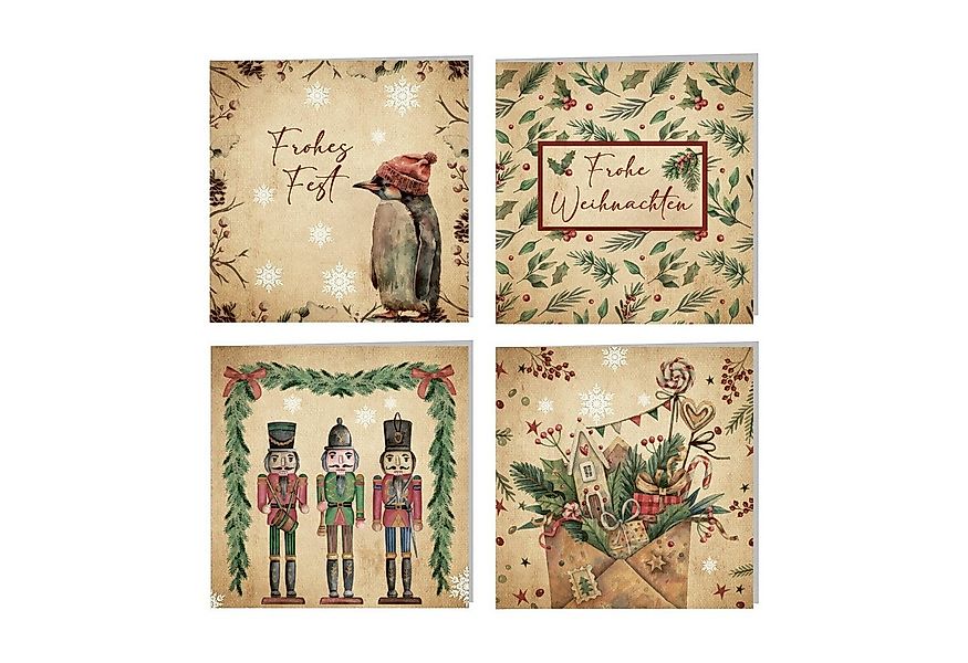 Logbuch-Verlag Dekofigur 4 Weihnachtskarten Set mit Kuvert braun beige vint günstig online kaufen
