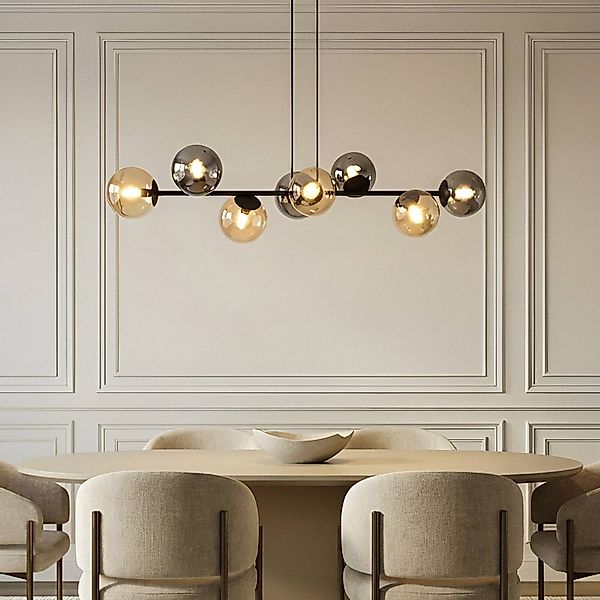 Lindby Pendelleuchte Isamer, rauchgrau/amber, 130 cm, Kugel günstig online kaufen