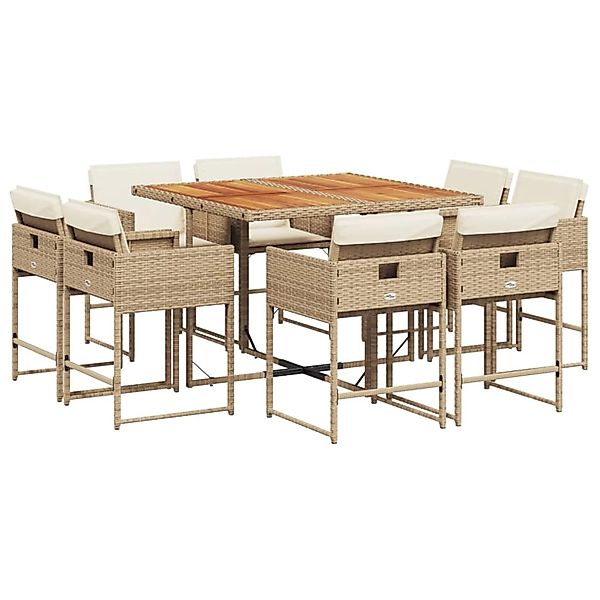 vidaXL 9-tlg Garten-Essgruppe mit Kissen Beige Poly Rattan Modell 22 günstig online kaufen