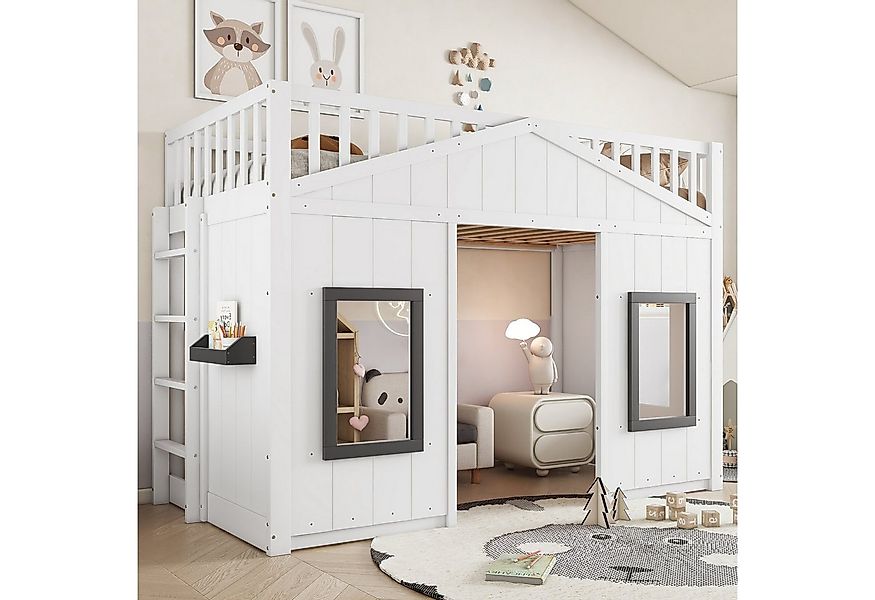 Merax Hochbett 90x200cm mit Rausfallschutz und Leiter (Jugendbett Kinderbet günstig online kaufen