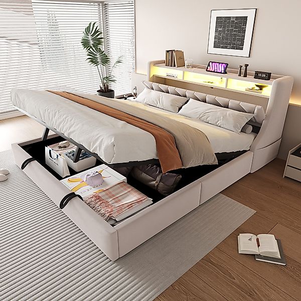 STILVORA Polsterbett mit LED&Bettkasten,180x200 Bettgestell mit günstig online kaufen