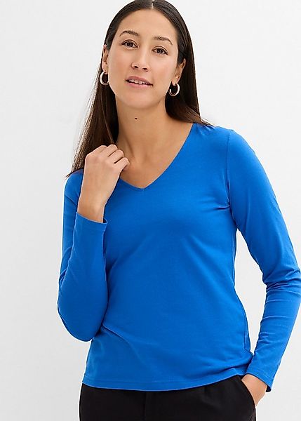 bonprix Langarmshirt schmal geschnittene Passform, V-Ausschnitt günstig online kaufen
