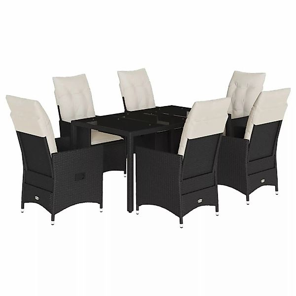 vidaXL 7-Tlg Garten-Essgruppe mit Kissen Schwarz Poly Rattan 3276695 günstig online kaufen