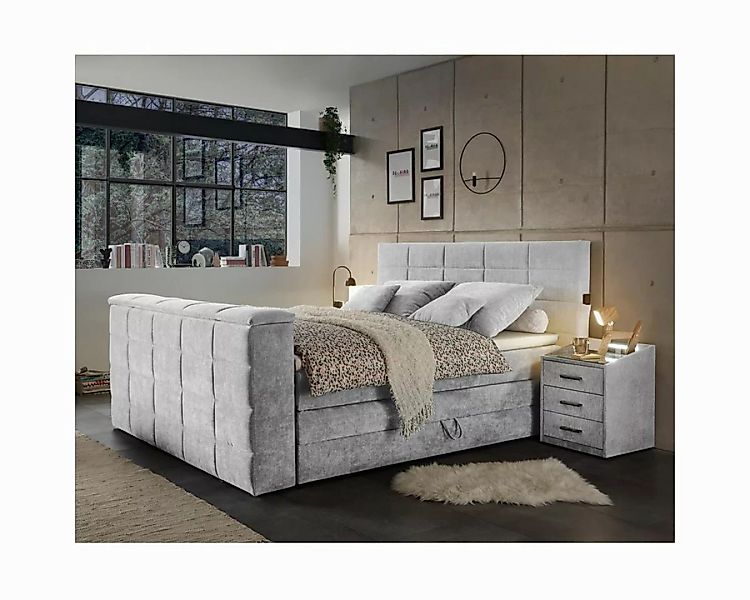 Lomadox Boxspringbett DURAZNO-09, 180x200cm, in silver, TV-Halterung, Bettk günstig online kaufen