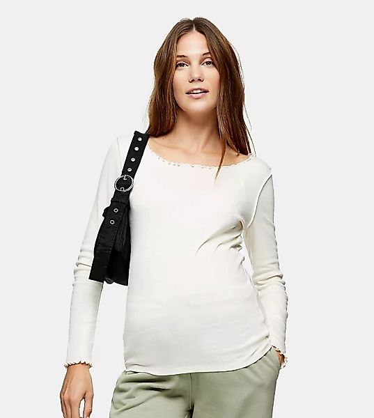Topshop Maternity – Langärmliges Shirt in Weiß mit Kräuselsaum günstig online kaufen