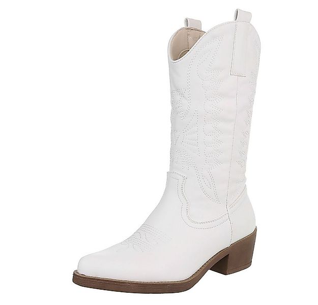 Ital-Design Damen Kniehohe Western-Stiefel mit Stickerei und Blockabsatz We günstig online kaufen