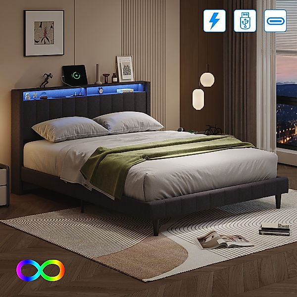 Gdood Polsterbett Stauraumbett Doppelbett, LED + günstig online kaufen