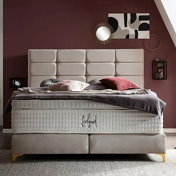 BettCo Boxspringbett Kansas (140 x 200 cm, in Beige Samt), Kachel-Design, T günstig online kaufen