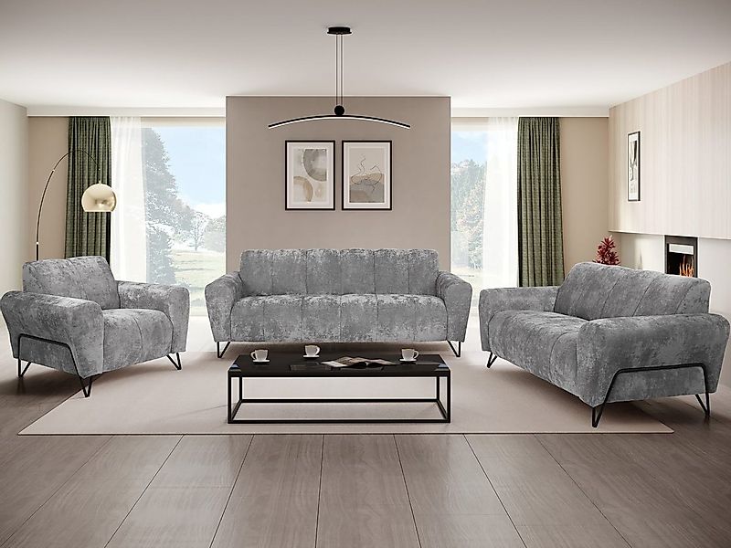 Beautysofa Polstergarnitur mit Metallbeine in schwarzer VOLARE, 3-Sitzer So günstig online kaufen