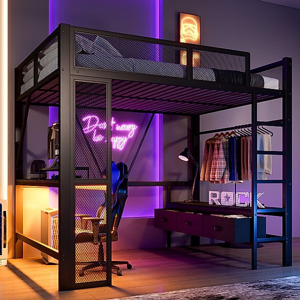 Merax Hochbett 140x200cm mit LED-Beleuchtung und günstig online kaufen