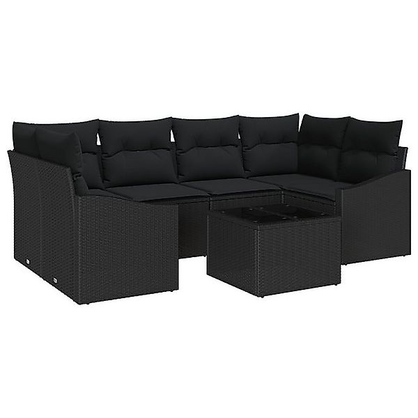 vidaXL Loungesofa 7-tlg. Garten-Sofagarnitur mit Kissen Schwarz Poly Rattan günstig online kaufen