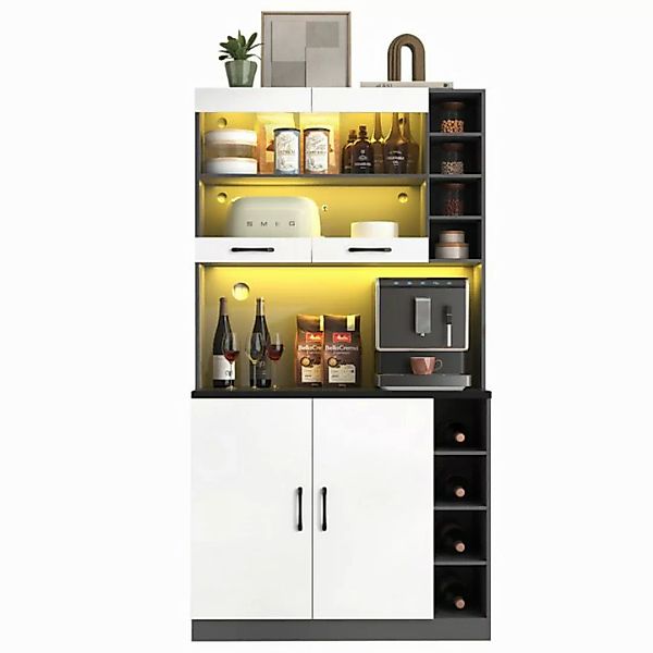 KLAM HOME Küchenbuffet Küchenschrank Sideboard mit LED-Ambiente-Beleuchtung günstig online kaufen