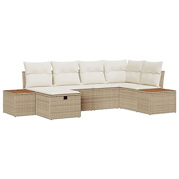vidaXL Garten-Sofa-Set mit Kissen 6-Tlg Beige Poly Rattan 3359633 günstig online kaufen
