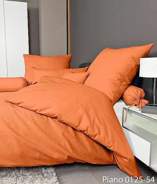 Janine Janine Mako-Soft-Seersucker Bettwäsche PIANO 0125 orange Größe:  135 günstig online kaufen