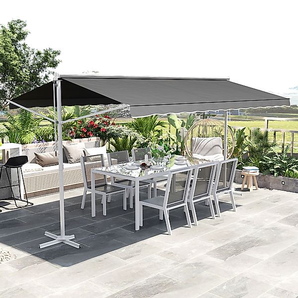 Outsunny Standmarkise  Gartenmarkise mit Faltarm und Kurbel, 4,5x3,4m, Grau günstig online kaufen