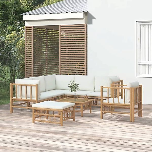 Vidaxl 8-tlg. Garten-lounge-set Mit Cremeweißen Kissen Bambus günstig online kaufen
